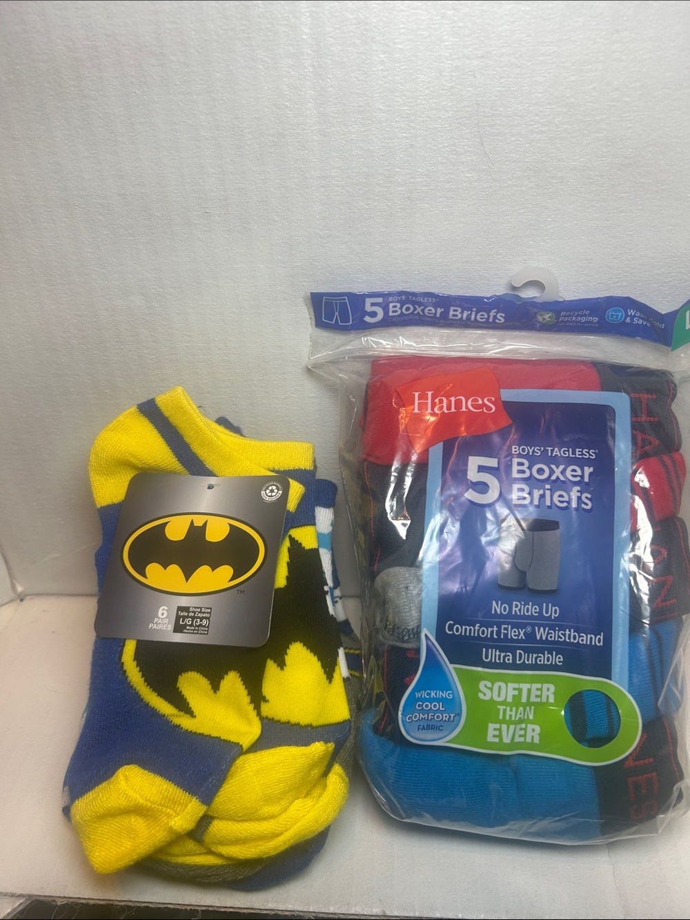 Hanes Boys' LG 14-16 5-Pack Boxer Briefs /Batman kid Lg sox 3-9